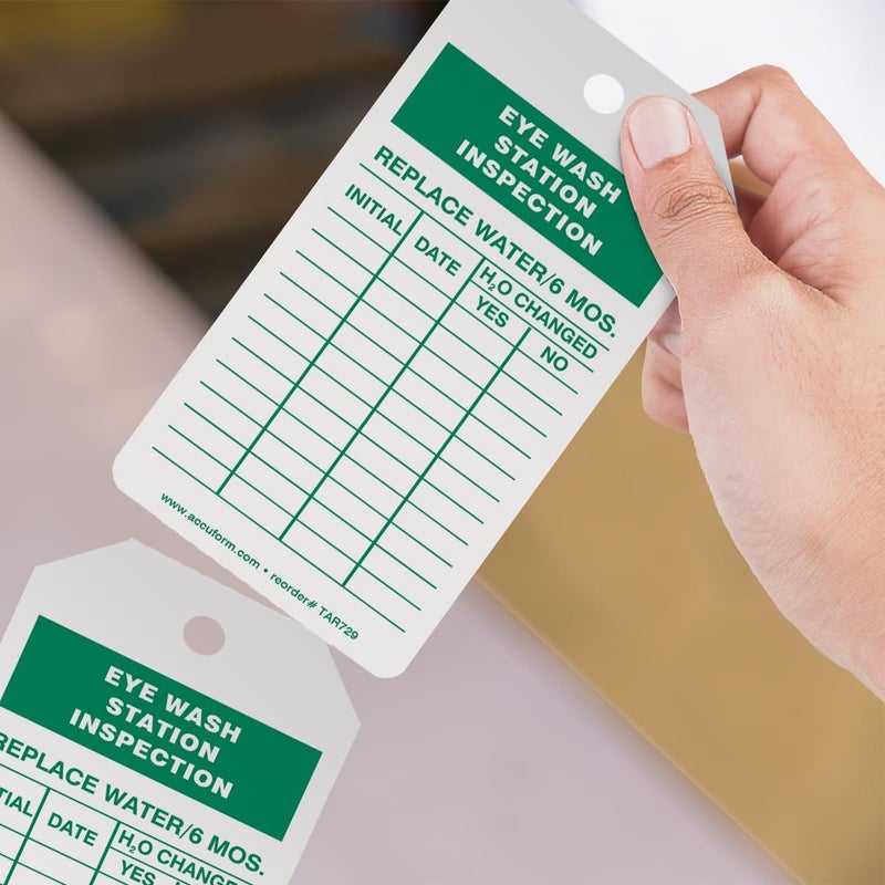 NMC AccuformNMC 250 Tags by-The-Roll, Eyewash Station Inspection Tags with Record, US Made OSHA Compliant Eye Wash Tags, Waterproof PF-Cardstock, Resists Tears, 6.25"x3", TAR729 - Image 3